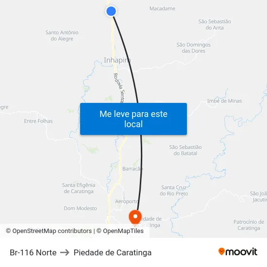 Br-116 Norte to Piedade de Caratinga map