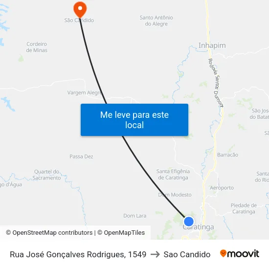 Rua José Gonçalves Rodrigues, 1549 to Sao Candido map