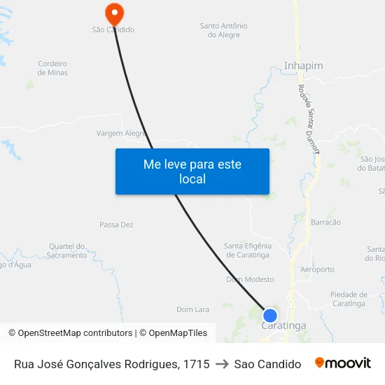 Rua José Gonçalves Rodrigues, 1715 to Sao Candido map