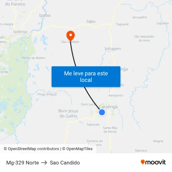 Mg-329 Norte to Sao Candido map