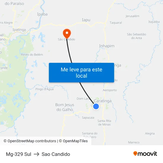 Mg-329 Sul to Sao Candido map