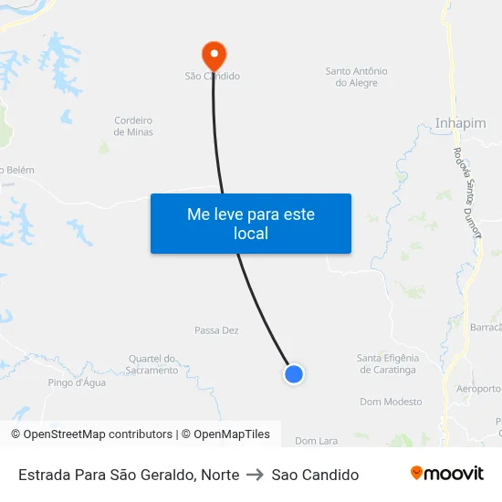 Estrada Para São Geraldo, Norte to Sao Candido map