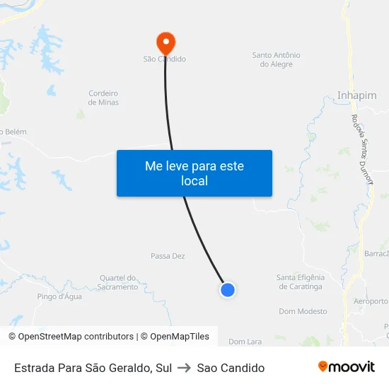 Estrada Para São Geraldo, Sul to Sao Candido map