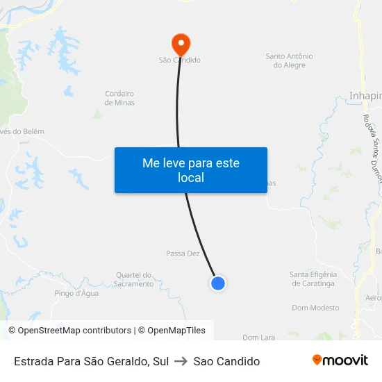 Estrada Para São Geraldo, Sul to Sao Candido map