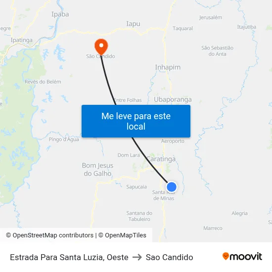 Estrada Para Santa Luzia, Oeste to Sao Candido map