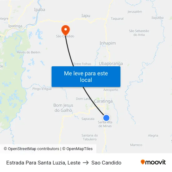 Estrada Para Santa Luzia, Leste to Sao Candido map