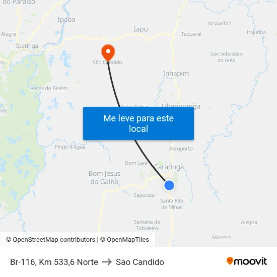 Br-116, Km 533,6 Norte to Sao Candido map