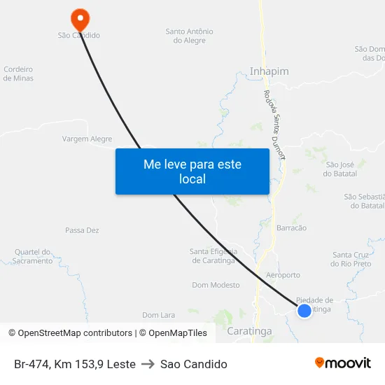 Br-474, Km 153,9 Leste to Sao Candido map