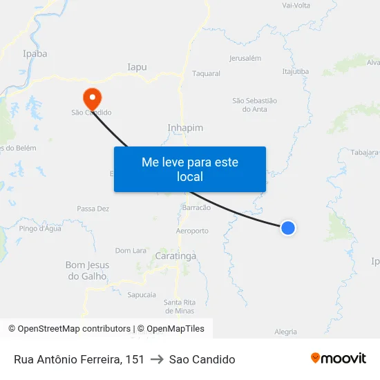 Rua Antônio Ferreira, 151 to Sao Candido map