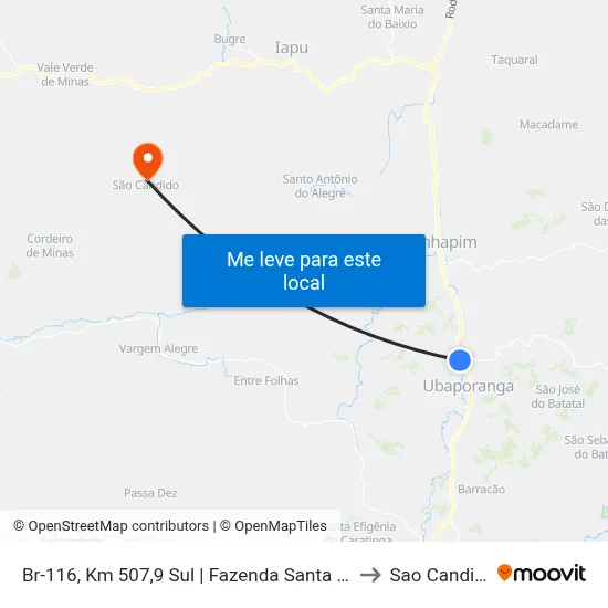 Br-116, Km 507,9 Sul | Fazenda Santa Cruz to Sao Candido map