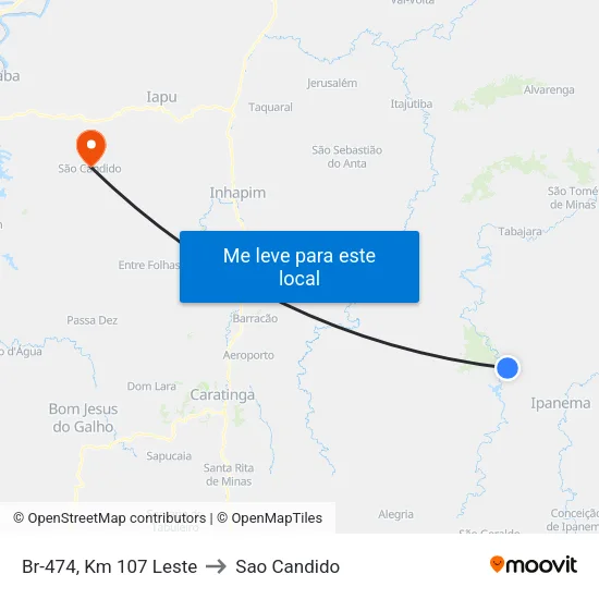 Br-474, Km 107 Leste to Sao Candido map
