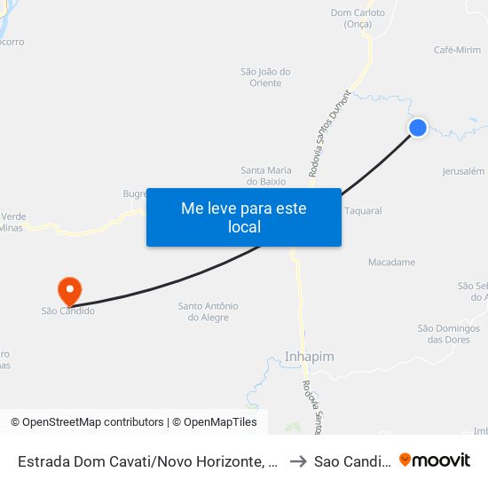 Estrada Dom Cavati/Novo Horizonte, Oeste to Sao Candido map