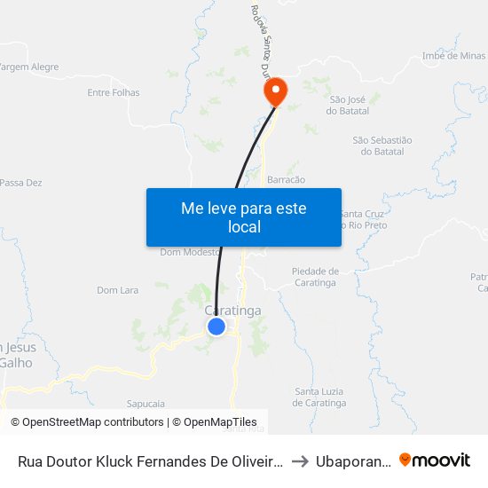 Rua Doutor Kluck Fernandes De Oliveira, 53 to Ubaporanga map