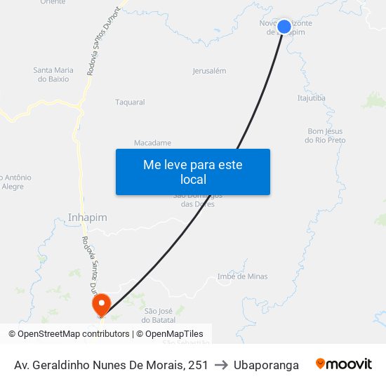 Av. Geraldinho Nunes De Morais, 251 to Ubaporanga map