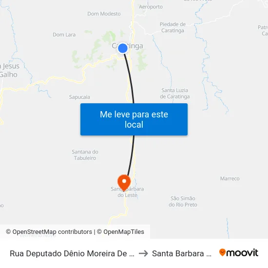 Rua Deputado Dênio Moreira De Carvalho, 160 to Santa Barbara do Leste map