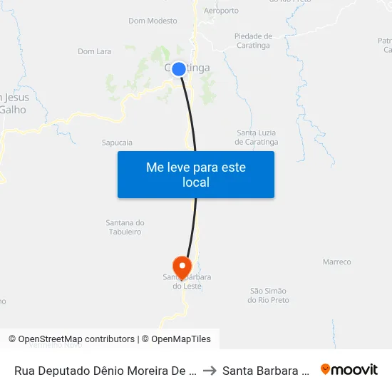 Rua Deputado Dênio Moreira De Carvalho, 402 to Santa Barbara do Leste map