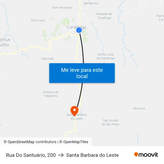 Rua Do Santuário, 200 to Santa Barbara do Leste map
