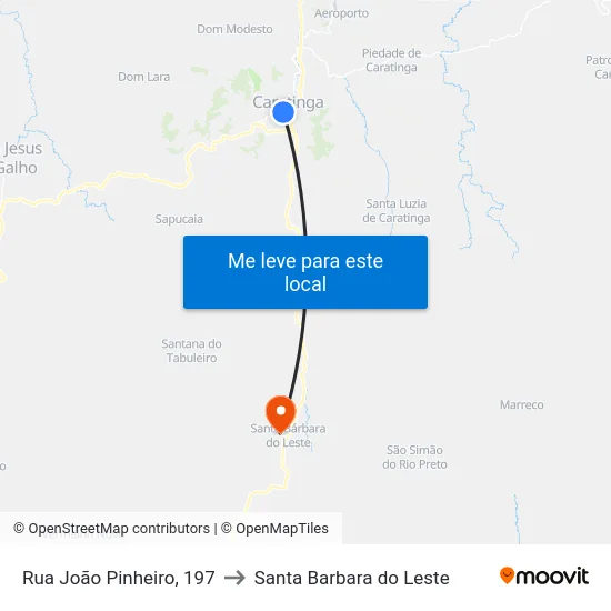 Rua João Pinheiro, 197 to Santa Barbara do Leste map