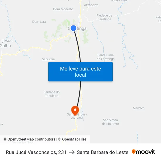 Rua Jucá Vasconcelos, 231 to Santa Barbara do Leste map