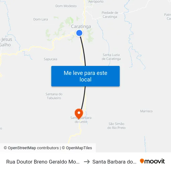 Rua Doutor Breno Geraldo Mourão, 370 to Santa Barbara do Leste map