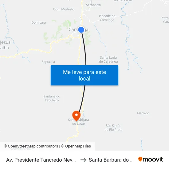 Av. Presidente Tancredo Neves, 744 to Santa Barbara do Leste map