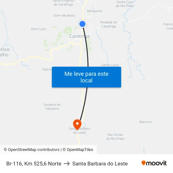 Br-116, Km 525,6 Norte to Santa Barbara do Leste map