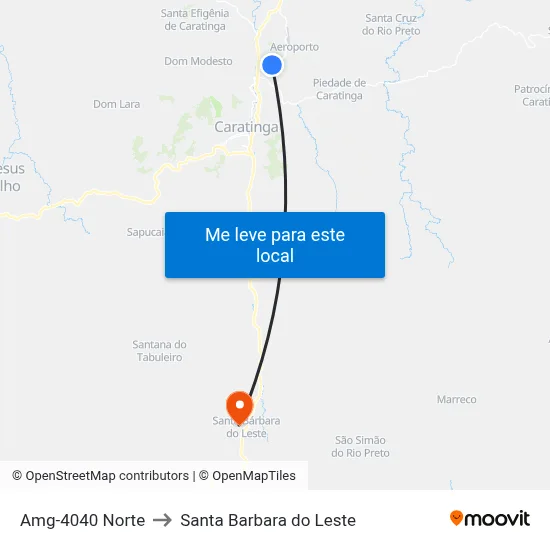 Amg-4040 Norte to Santa Barbara do Leste map