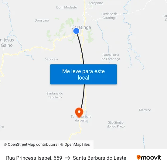 Rua Princesa Isabel, 659 to Santa Barbara do Leste map