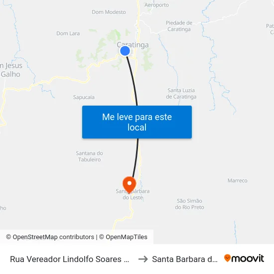 Rua Vereador Lindolfo Soares Carvalho, 15 to Santa Barbara do Leste map