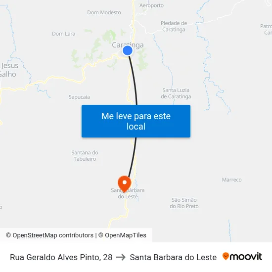 Rua Geraldo Alves Pinto, 28 to Santa Barbara do Leste map