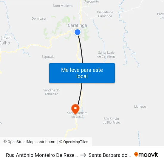 Rua Antônio Monteiro De Rezende, 472 to Santa Barbara do Leste map