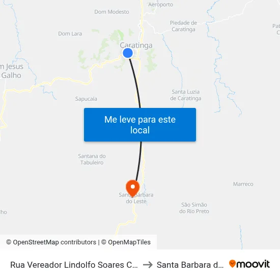 Rua Vereador Lindolfo Soares Carvalho, 250 to Santa Barbara do Leste map