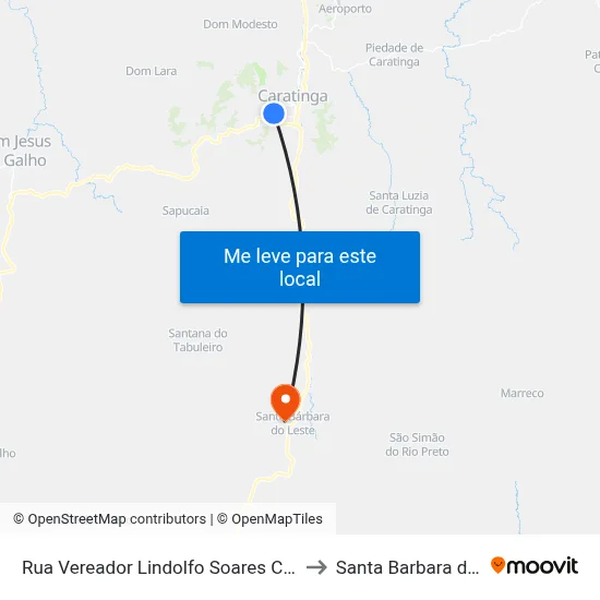 Rua Vereador Lindolfo Soares Carvalho, 388 to Santa Barbara do Leste map