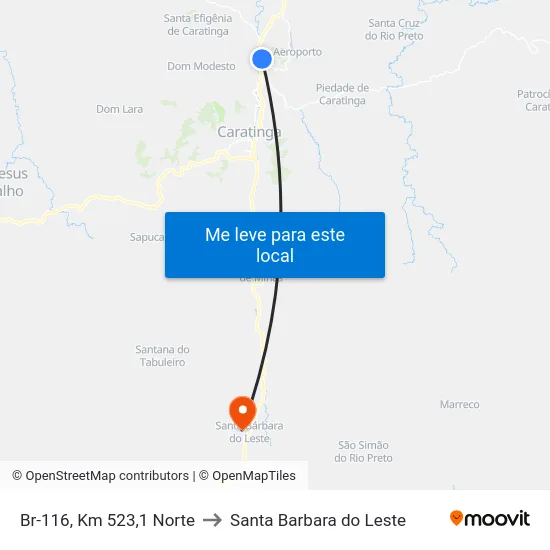 Br-116, Km 523,1 Norte to Santa Barbara do Leste map