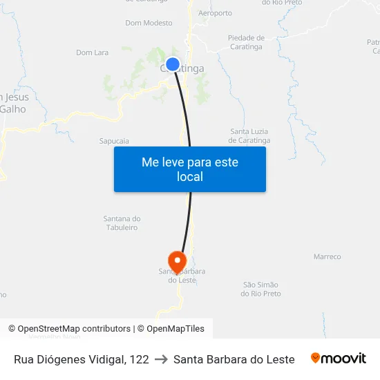 Rua Diógenes Vidigal, 122 to Santa Barbara do Leste map