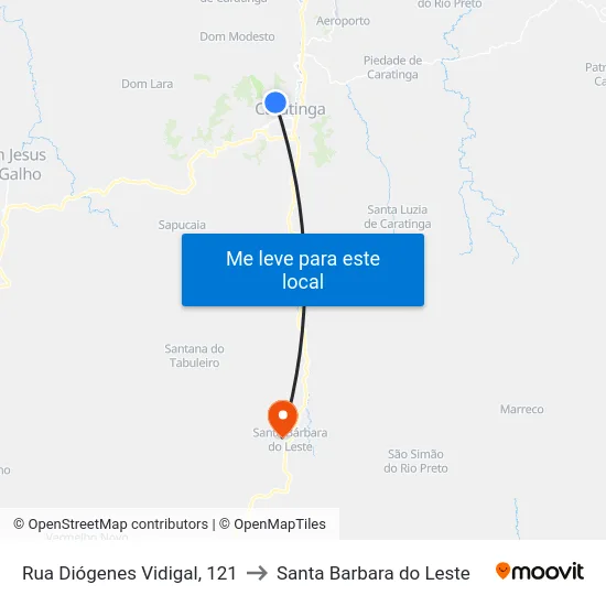 Rua Diógenes Vidigal, 121 to Santa Barbara do Leste map