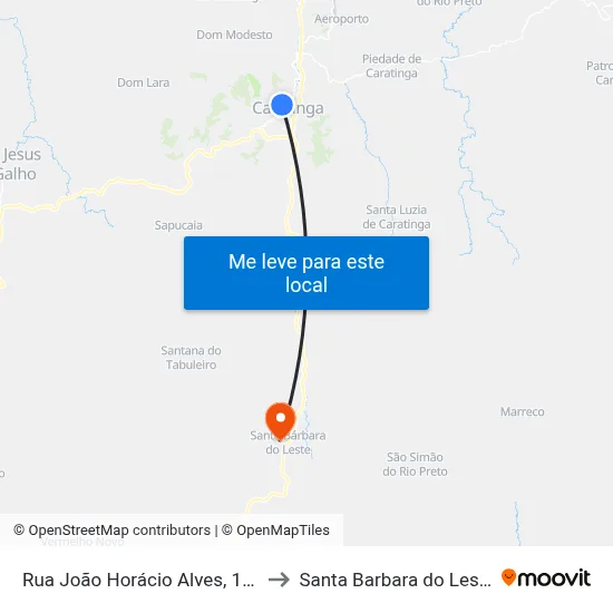 Rua João Horácio Alves, 180 to Santa Barbara do Leste map