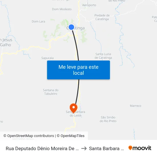 Rua Deputado Dênio Moreira De Carvalho, 835 to Santa Barbara do Leste map