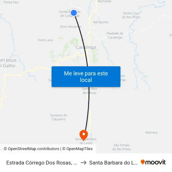 Estrada Córrego Dos Rosas, Oeste to Santa Barbara do Leste map