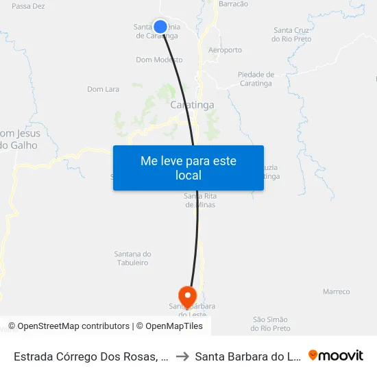 Estrada Córrego Dos Rosas, Leste to Santa Barbara do Leste map