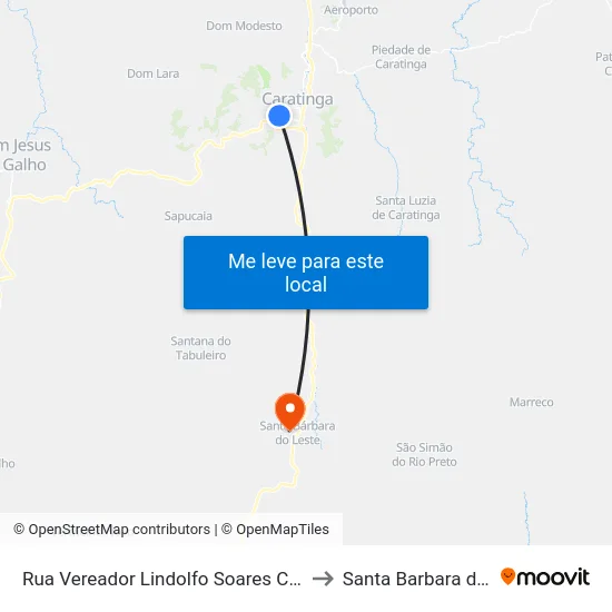 Rua Vereador Lindolfo Soares Carvalho, 207 to Santa Barbara do Leste map