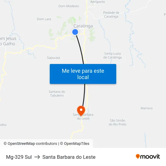 Mg-329 Sul to Santa Barbara do Leste map