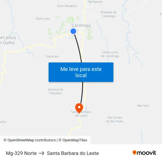 Mg-329 Norte to Santa Barbara do Leste map