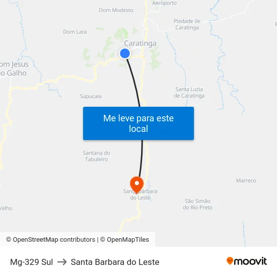 Mg-329 Sul to Santa Barbara do Leste map