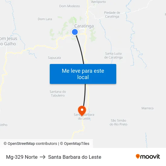 Mg-329 Norte to Santa Barbara do Leste map