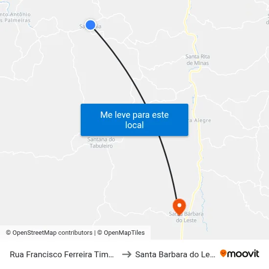 Rua Francisco Ferreira Timóteo to Santa Barbara do Leste map