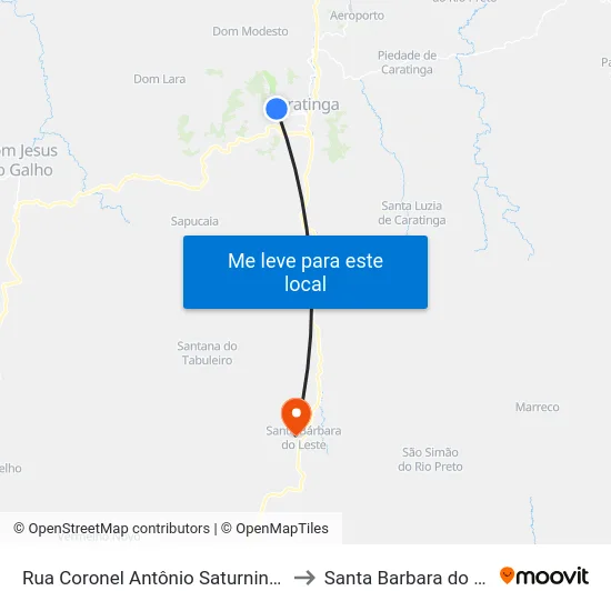 Rua Coronel Antônio Saturnino, 1078 to Santa Barbara do Leste map