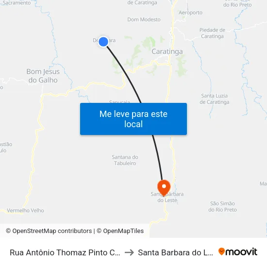 Rua Antônio Thomaz Pinto Corrêa to Santa Barbara do Leste map