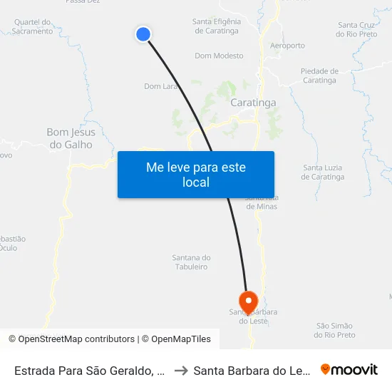 Estrada Para São Geraldo, Sul to Santa Barbara do Leste map
