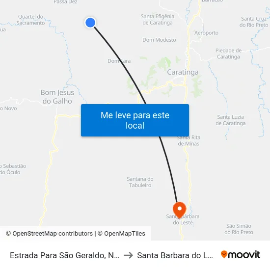 Estrada Para São Geraldo, Norte to Santa Barbara do Leste map